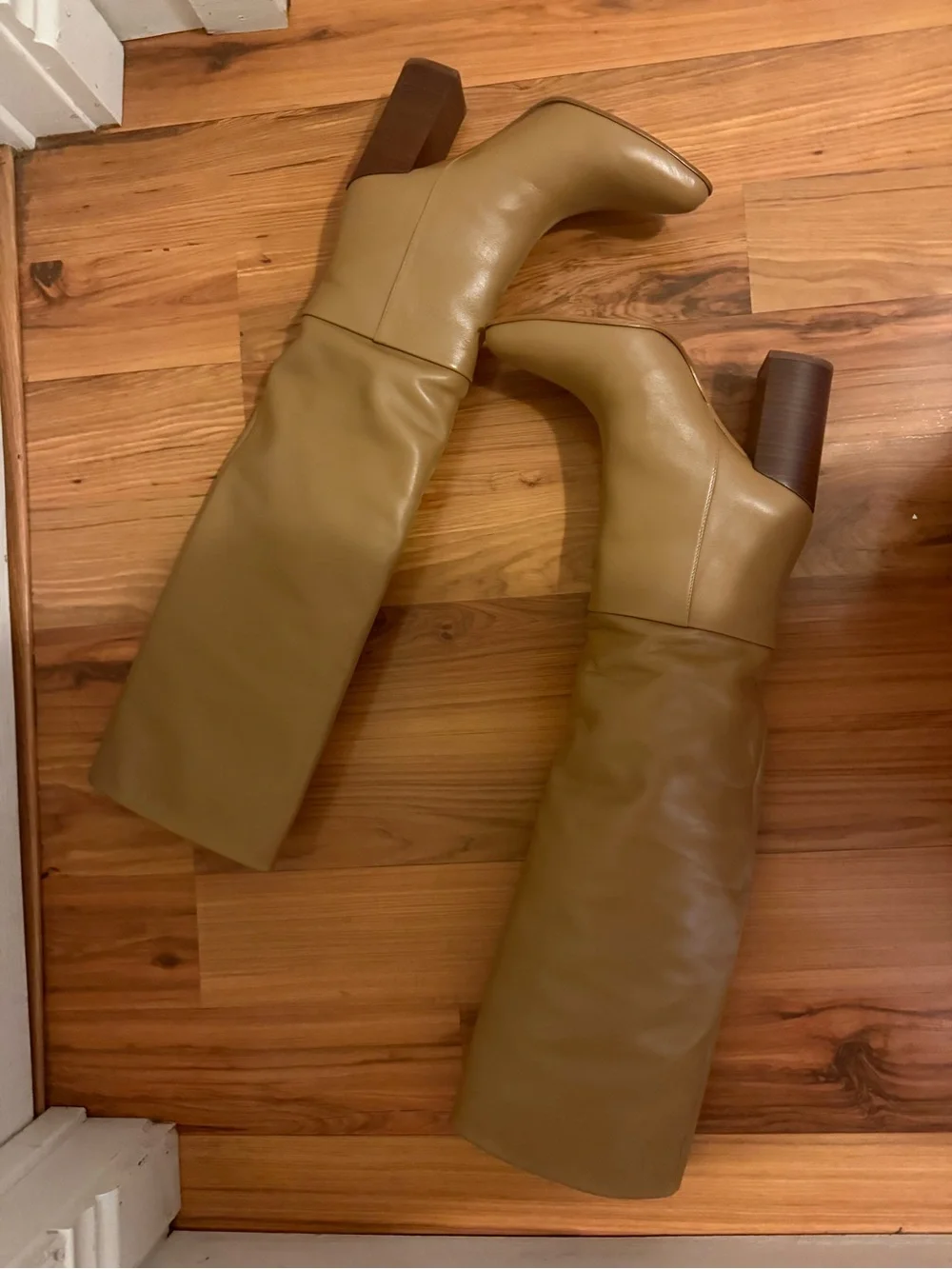 Zara Tan Over-the-Knee Leather Boots